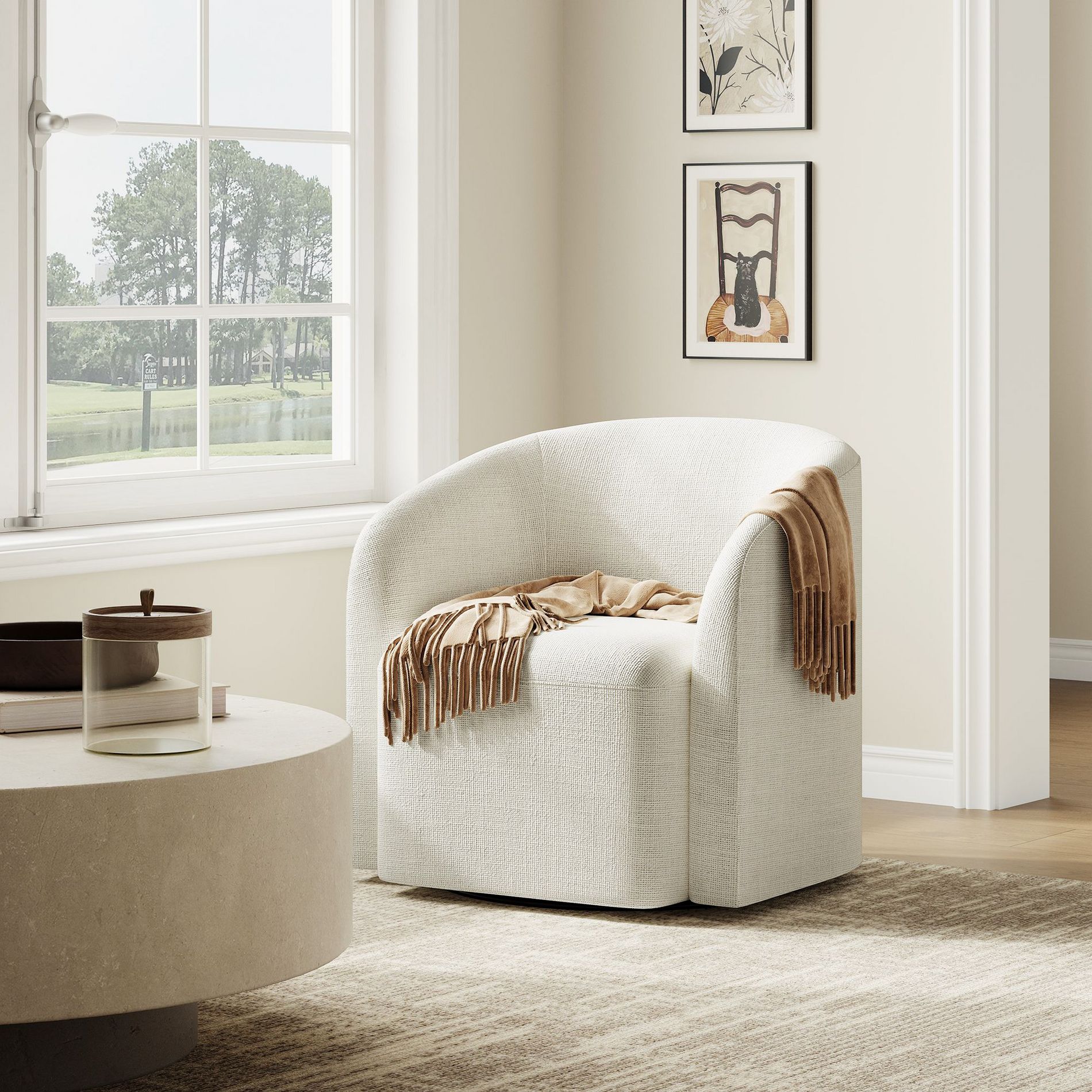 Swivel Accent Chair Barrel Chair, 360° Swivel Chair, Modern Swivel Chair, Accent Arm Chair for Living Room/Bedroom-Beige