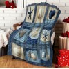 Vintage Inspired Flannel Blanket with 2D Printed Shell and Starfish Checkered Pattern, Beach Theme Decor, Christmas Gift. - 4 of 4