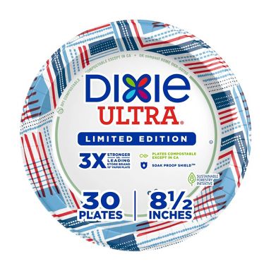 Dixie Ultra Plates 8.5" - Americana - 30ct: Paper, Disposable Dinnerware, Round, Star Pattern