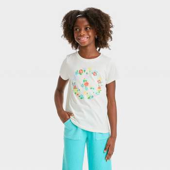 Girls' Short Sleeve 'Flower Peace' Graphic T-Shirt - Cat & Jack™ Cream