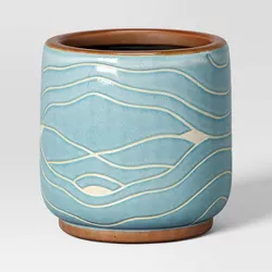5.12" Wide Earthenware Cool Patterned Indoor/Outdoor Planter Aqua Blue - Opalhouse™ designed with Jungalow™