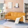 72.04'' Corduroy 3-Seater Sofa with 1 Pillow, Oak and Plastic Legs, Retractable Cup Holders and Adjustable Backrest - 2 of 4