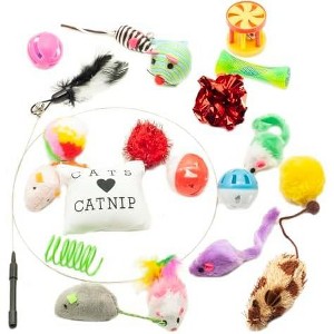 Itopfox Cat Toys Variety Pack for Kitty - 20 Piece Assortment with Wand, Balls, Mice & Feathers for Playful Felines - 1 of 4