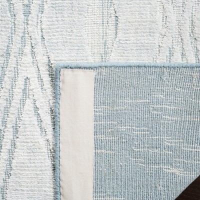 Blue Geometric Hand-Knotted Wool and Viscose Rug, 6' x 9'