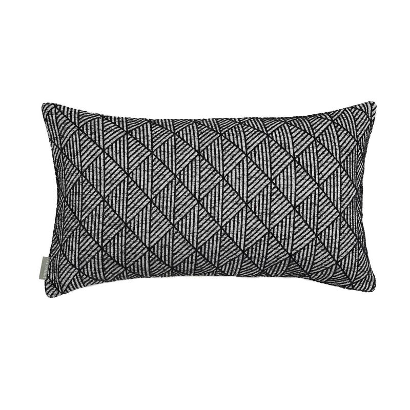 14&#34;x24&#34; Oversized Geometric Chenille Woven Jacquard Reversible Lumbar Throw Pillow Black - Evergrace, 2 of 6