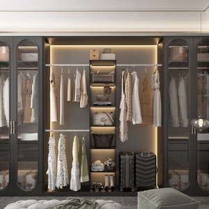 APRILSOUL  All-in-One Closet Organizer – Sturdy Wood Tower with Expandable Rods and Shelves - 1 of 4