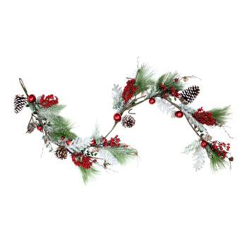 Northlight 5.5' x 7" Frosted and Flocked Berries Christmas Garland - Unlit