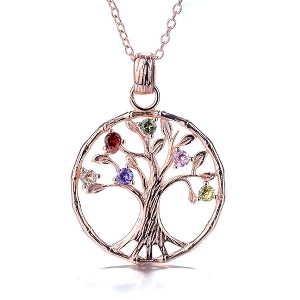 18K Rose Gold and Sterling Silver Multi-Color Gemstone Tree of Life Pendant Necklace - 1 of 4