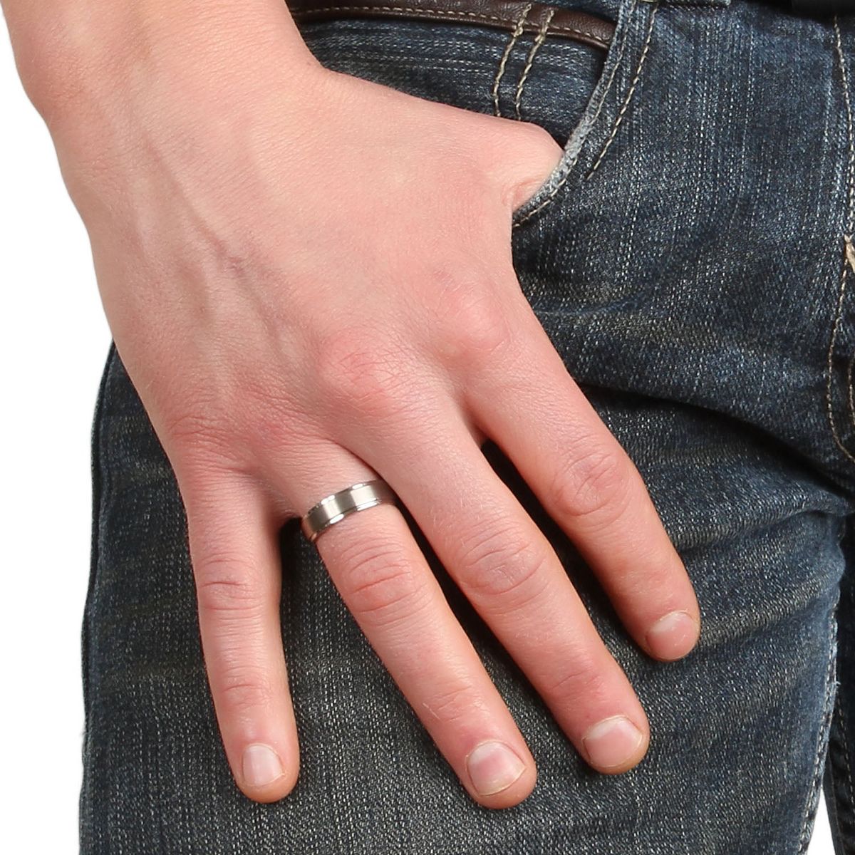 West Coast Jewelry Men's Titanium Brushed and Polished Beveled Ring - 7mm - thumbnail 2