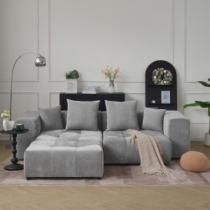 WJShome 104" L Shaped Sectional Couch,Modern Modular Sofa with Ottoman,Linen Deep Loveseat with Pillows Couches for Home and Apartment - 1 of 4