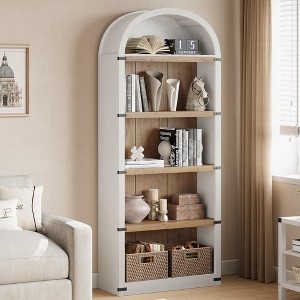 Bookcase 5 Shelf Arched Bookshelf 71.65in Tall Bookcase Farmhouse Display Storage Rack Wooden Bookshelves for Home Office, Living Room - 1 of 4
