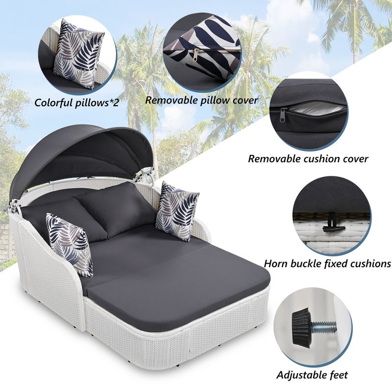 Outdoor Sunbed with Adjustable Canopy, PE Rattan Daybed with Double lounge- ModernLuxe, 4 of 12