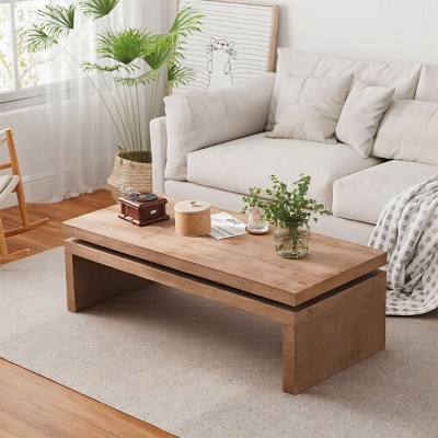 Rectangle Wood Coffee Table,47" Mid Century Modern Farmhouse Wooden Coffee Tables for Living Room Natural Solid Firwood Tabletop-Cuddlewood