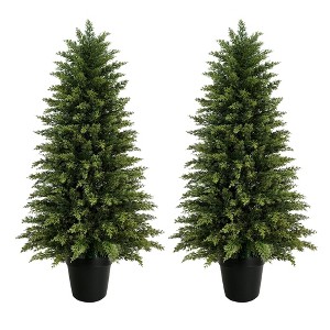 Vitalismo 2/3/4/5 ft. Artificial Topiary Cedar Tree Indoor/Outdoor Faux Cypress Trees UV Resistant Realistic Fake Tree Potted Plants(Set of 2) - 1 of 4