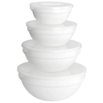 Gibson Ultra White Shadow 8 Piece Tempered Opal Glass Bowl and Lid Set in White