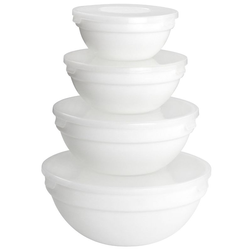Gibson Ultra White Shadow 8 Piece Tempered Opal Glass Bowl and Lid Set in White, 1 of 7