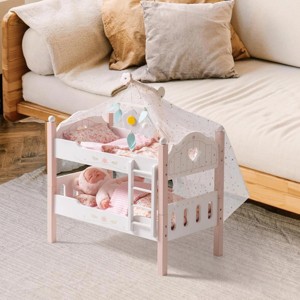ROBOTIME Doll Furniture Doll Bunk Bed Baby Doll Beds Wooden Doll Cribs Cradle for 18 Inch Doll, Dollhouse Furniture, Pink, 11.9"*21.7"*18.1" - 1 of 4