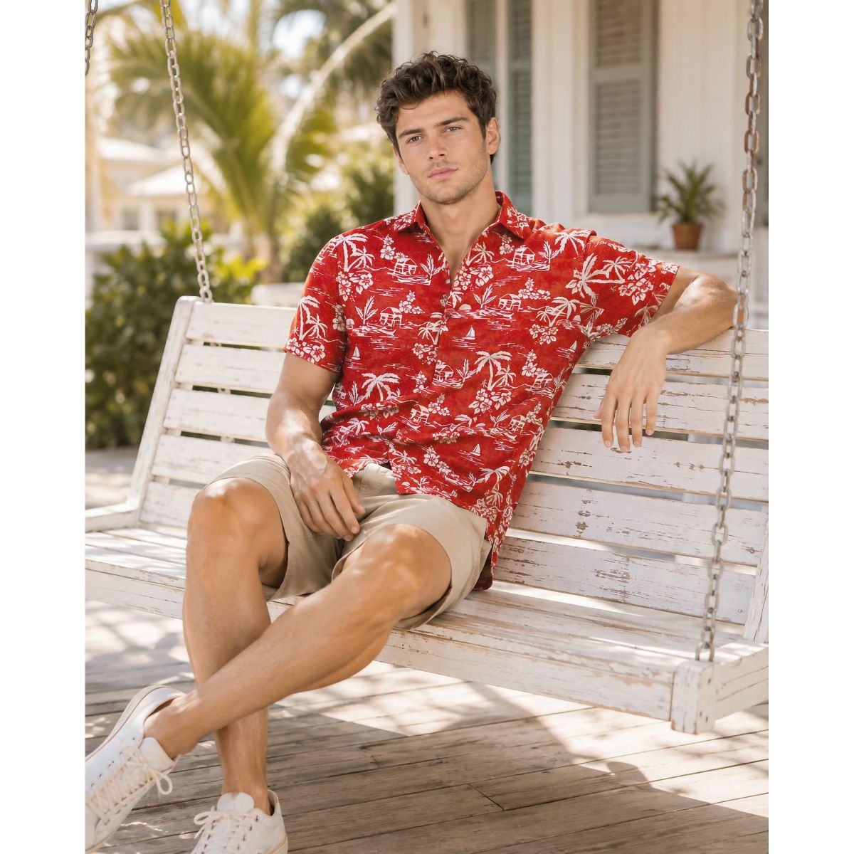 LA LEELA Men's Hawaiian Shirt Luau Vacation Summer 3X-Large Red Beach - thumbnail 4