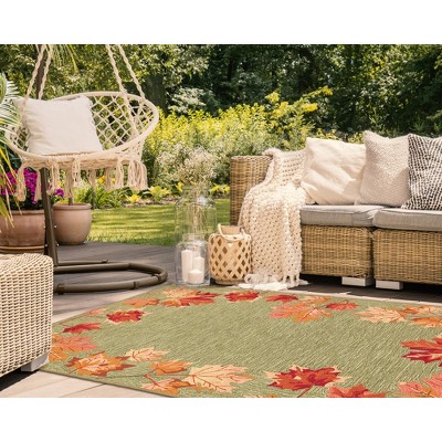 Hand-Tufted Moss Green and Orange Synthetic 5' x 7' Area Rug