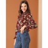 INSPIRE CHIC Women's Smocked Waist Ruffled Hem Stand Collar Floral Dots Blouse - 3 of 4