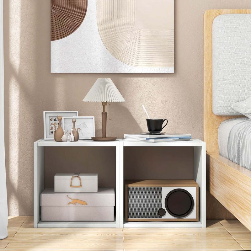 Costway 2PCS Stackable Storage Cube Free-standing Storage Organizer Bookcase for Bedroom White/Natural, 4 of 11