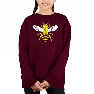 LA Pop Art Bee Kind - Girl's Word Art Crewneck Sweatshirt - 1 of 3
