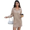 BLUEMING Womens Long Sleeve Dress Loose Button Front Lapel Collared Ribbed Knit Mini Dresses with Pockets - 2 of 4