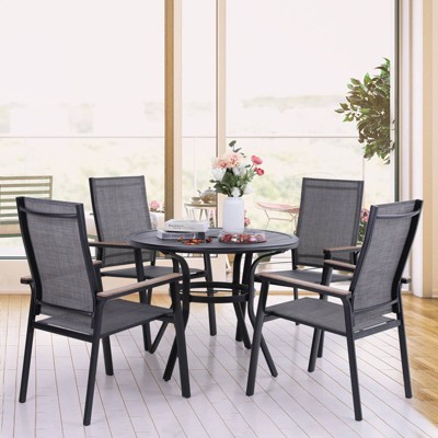 5pc Patio Dining Set with Steel Table with 1.57" Umbrella Hole & Lightweight Aluminum Frame Sling Chairs - Captiva Designs