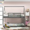 Twin Over Twin Low Bunk Bed With Slide And Ladder, Twin Bed Frames House Bed Frame With Roof Twin Size Bed Frame For Toddlers - 2 of 4