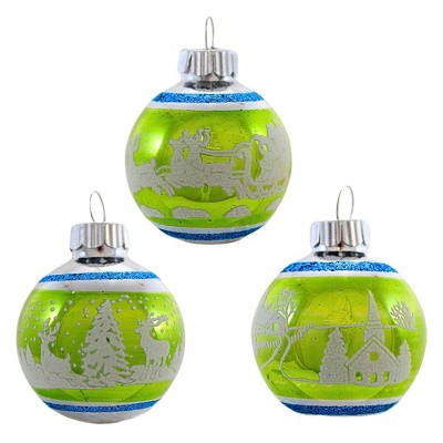 Christopher Radko 2.0 Inch Vintage Flocked Ornament Set Patterns Glitter Scenes Tree Ornament Sets