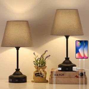 Oumilen Bedside Modern Table Nightstand Lamp w/ 2 USB Charging Ports & AC Outlet, Set of 2 - 1 of 1
