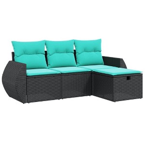 vidaXL 4 Piece Patio Sofa Set with Cushions Black Poly Rattan - Black without storage - 1 of 4
