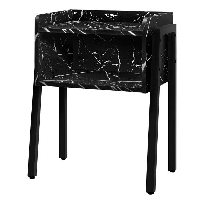 Accent Table Side End Nightstand Lamp Living Room Bedroom Black Marble Look Laminate Black Metal Contemporary Modern