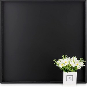Attop Modern Extra Large 20" Black Decorative Tray with Cutout Handles for Coffee Table Home Decor - 1 of 4