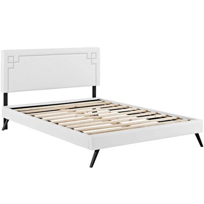 Ruthie Queen White Faux Leather Upholstered Platform Bed