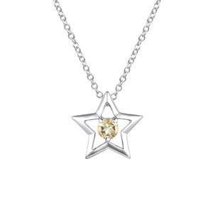 Guili Sterling Silver White Gold Plated Star Pendant Necklace with Yellow Tourmaline- A Stunning Celestial Accent to Enhance Any Outfit - 1 of 4