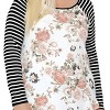 Slickblue Plus Size Floral Print Top, Raglan Striped Sleeve T-Shirt, Round Neck, Casual Style, Color and Size Options - 3 of 4