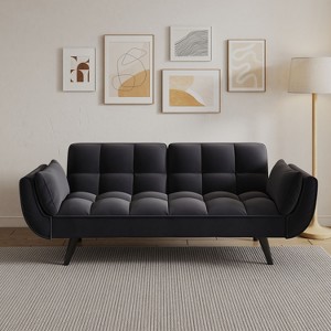 Okak Sofa Bed Futon Couch with Folding Armrests, Convertible Small Sleeper Sofa Bed for Apartments, living Room, Office, Velvet Loveseat - 1 of 4