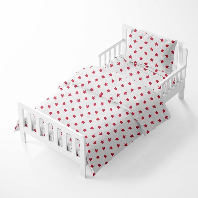 Bacati - Stars Red Ikat Muslin 4 pc Toddler Bedding Set, 2 of 8