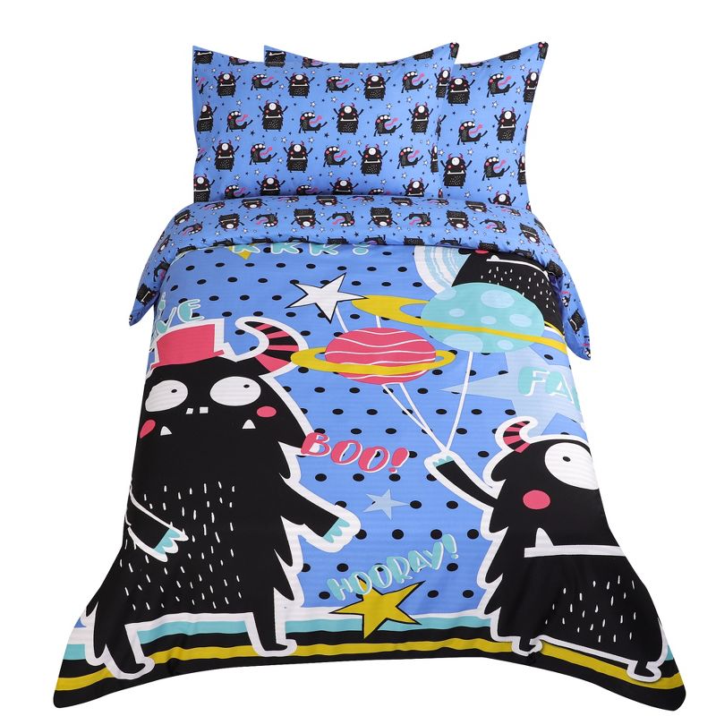 PiccoCasa Twin Polyester Microfiber Monster Pattern Soft Washable Duvet Cover Bedding Sets Multicolor 3 Pcs, 5 of 7