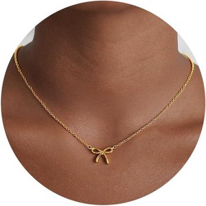 Gold Bow Pendant Necklace for Women, 14K Gold Plated Non-Tarnish Christmas Gift - 1 of 4