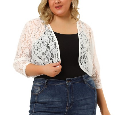 Agnes Orinda Women's Plus Size Sheer Shrug Cardigan 3/4 Sleeves Floral ...