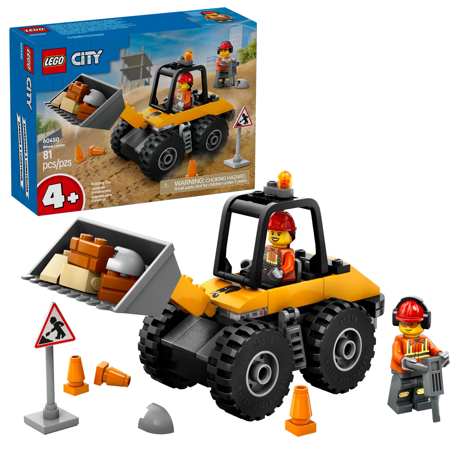 LEGO City Yellow Construction Wheel Loader Building Sensory Toy 60450