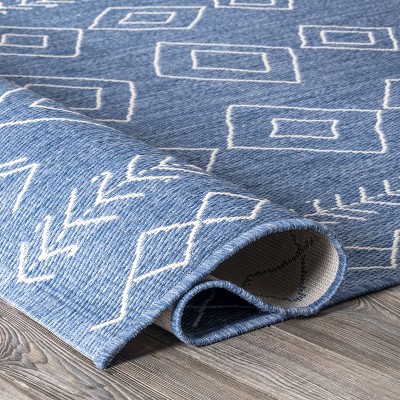 Blue Geometric Moroccan Indoor/Outdoor Area Rug