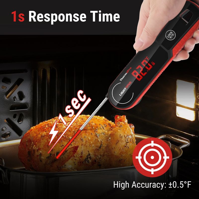 ThermoPro Lightning 1-Second Instant Read Meat Thermometer, Calibratable Kitchen Food Thermometer with Ambidextrous Display, 3 of 9