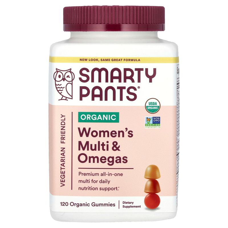 SmartyPants Organic Womens Multivitamin, Daily Gummy Vitamins: Biotin, Probiotics, Vitamin C, D3, B12, Omega 3, & Zinc for Immune Support, Energy, &, 1 of 3