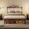 Costway Full/Queen/King Size Bed Frame w/Charging Station, Metal Platform Bed w/Upholstered Headboard - 2 of 4