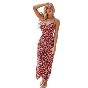 Women's Scarlet Floral Ruched Maxi Dress - Cupshe