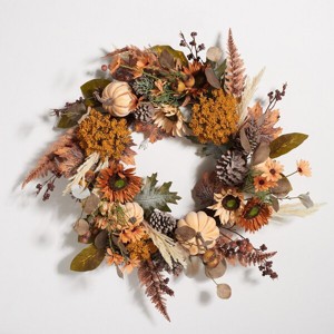 Faux 28"D Oak Leaf & Pumpkin Wreath W/ Pine Cones - FXP1056 -Multicolored - Safavieh - 1 of 3