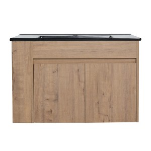 ChicFurnit Bathroom Vanities 30 Inch Wallmounted Vanity with Black Ceramic Basin Adjustable Open Shelf for Bathroom, Brown, 30"*18.3"*19.7" - 1 of 4